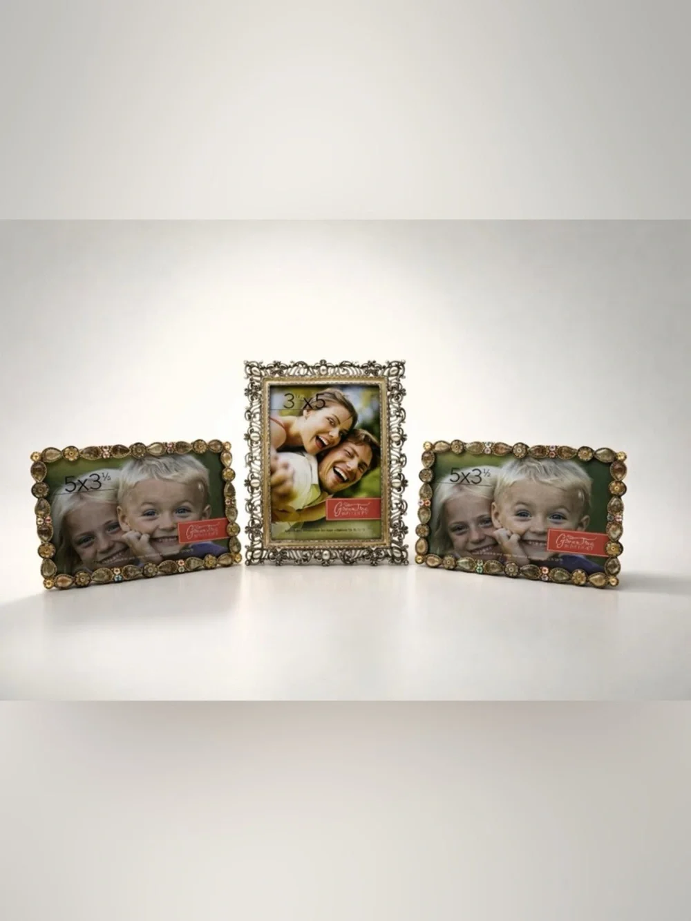 Set of 3 Vintage Style Ornate Bejeweled & Filigree Tabletop Picture Frames